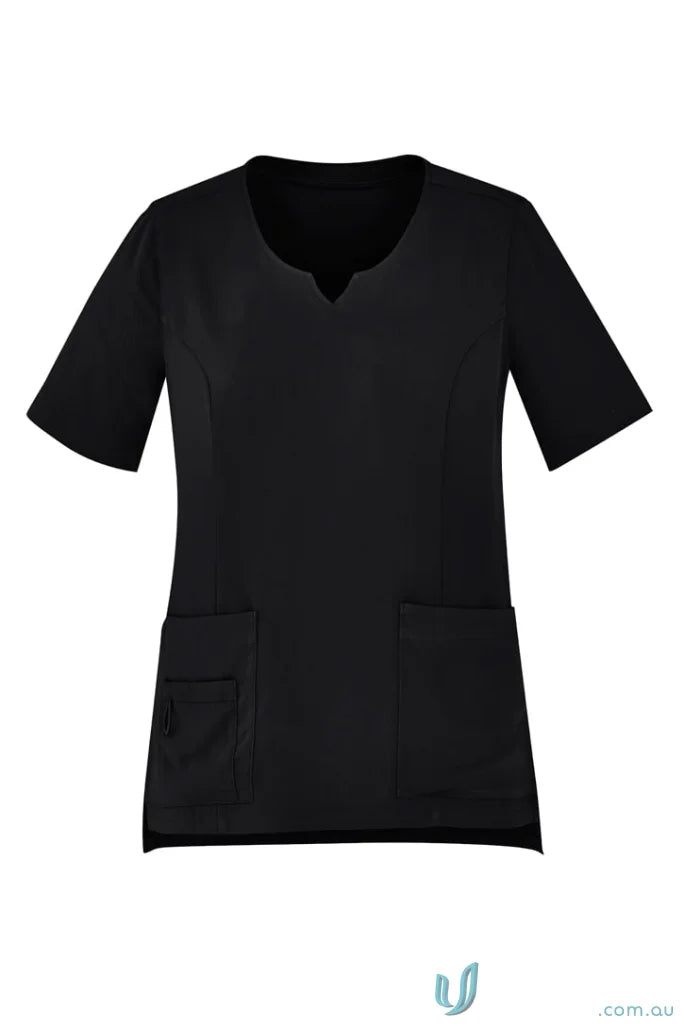 Black Bizcare Avery Round Neck Scrub Top with pockets for women