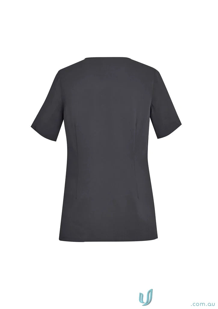 Gray short-sleeved Bizcare Avery Round Neck Scrub Top for women