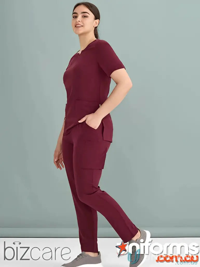 Maroon Bizcare Avery Slim Leg Scrub Pant for a sleek slim leg scrub look