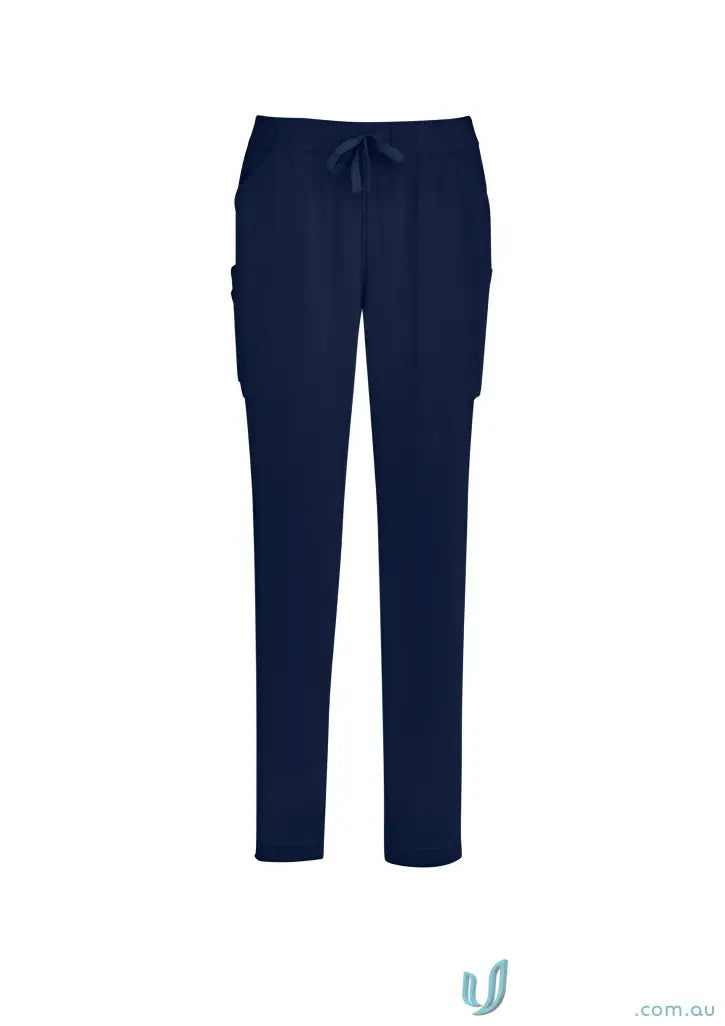 Navy blue Avery Slim Leg Scrub Pants with drawstring cargo for a slim leg scrub look