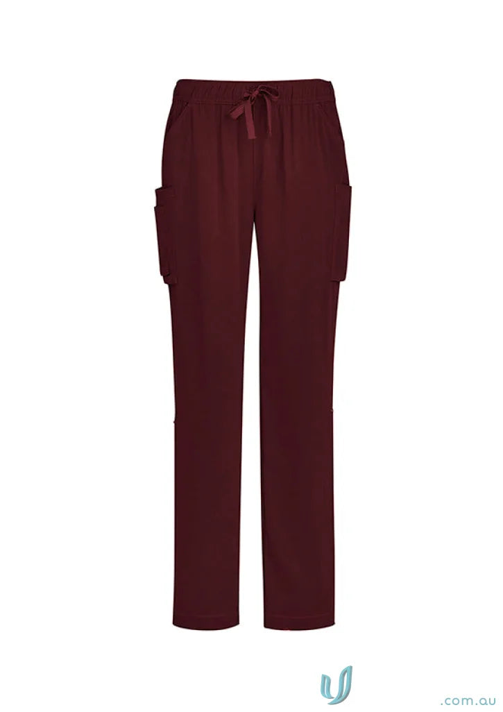 Maroon drawstring cargo pants Bizcare Avery Straight leg scrub pant CSP944LL
