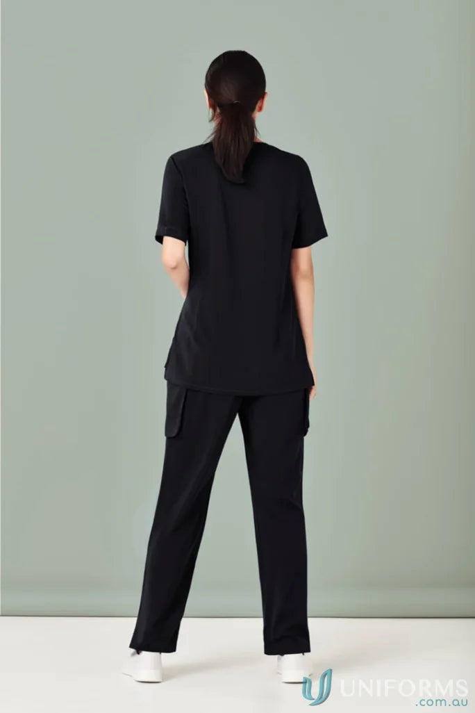 Black scrub suit shown in Bizcare Avery Straight Leg Scrub Pant CSP944LL