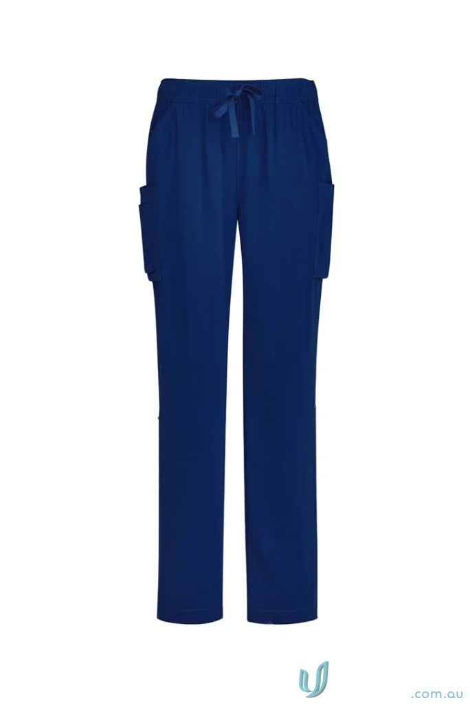 Blue drawstring cargo pants in Bizcare Avery Straight Leg Scrub Pant CSP944LL style