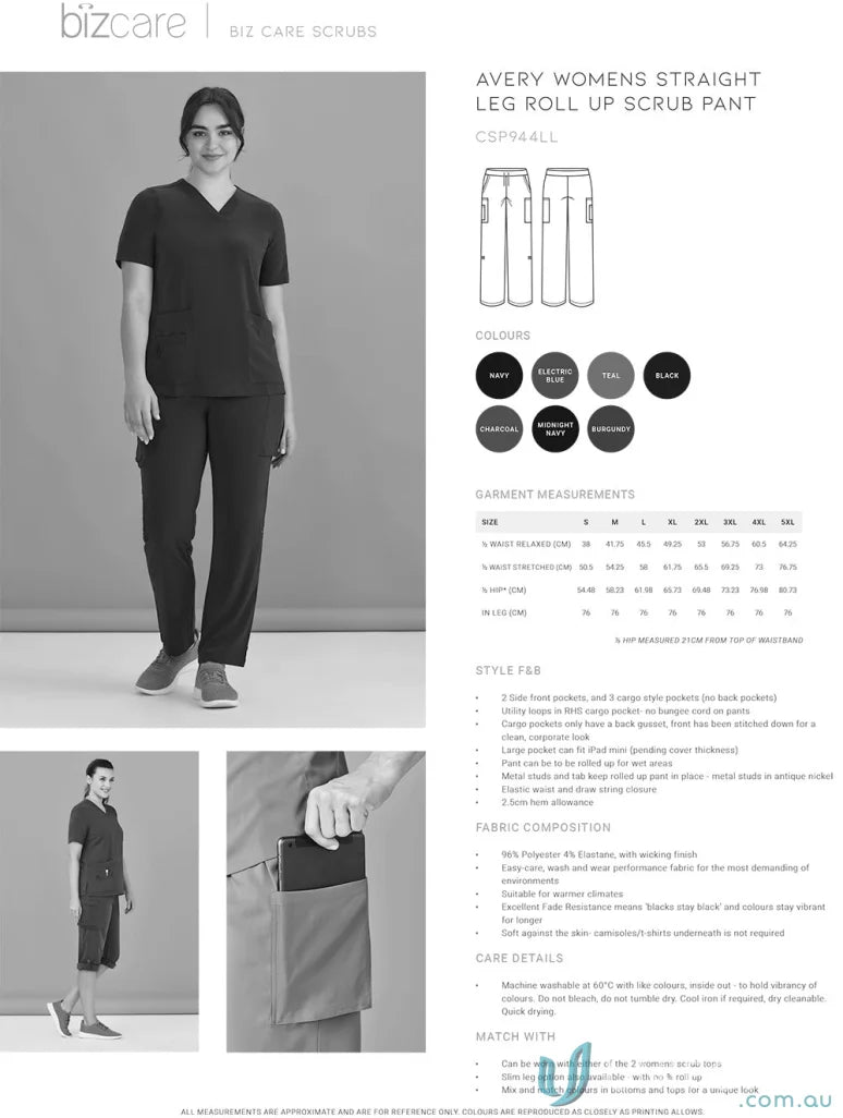 Avery women’s scrub pants Bizcare Avery Straight leg scrub pant CSP944LL for comfy workwear