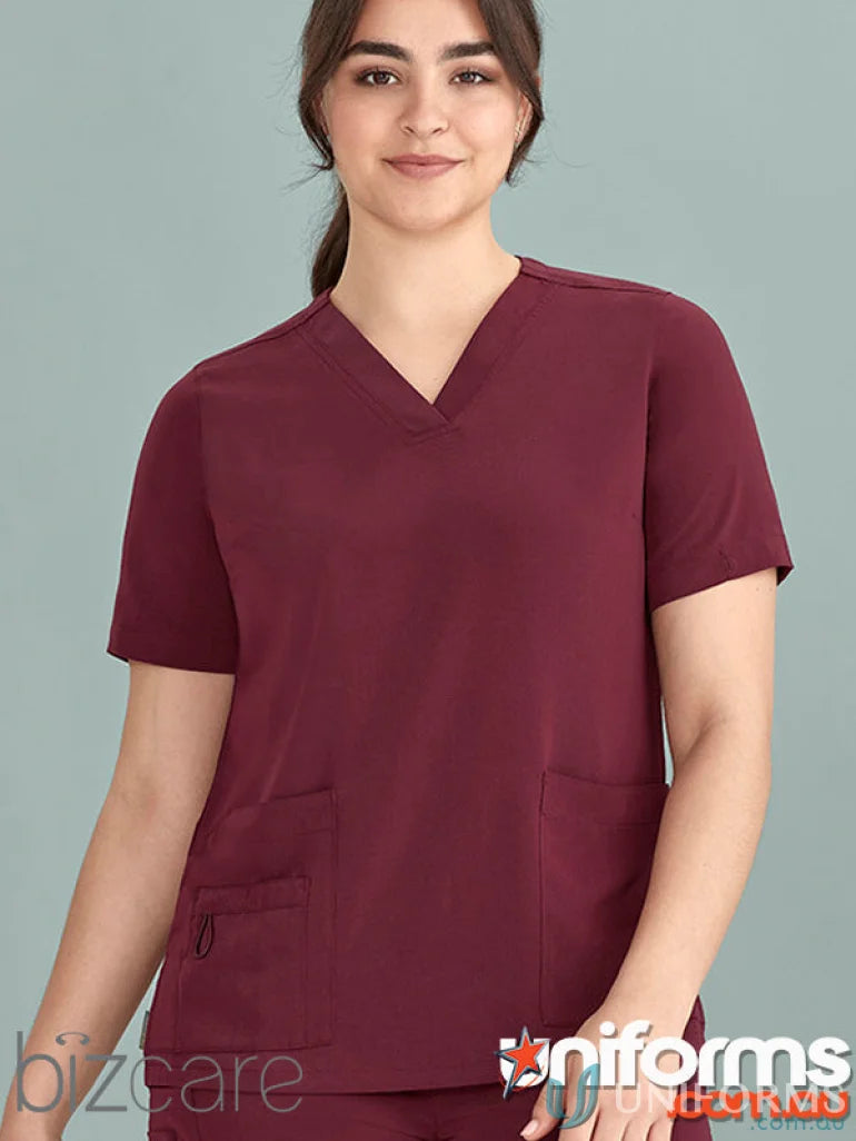 Maroon Womens Avery V-Neck Scrub Top for all-day comfort from Bizcare Avery collection