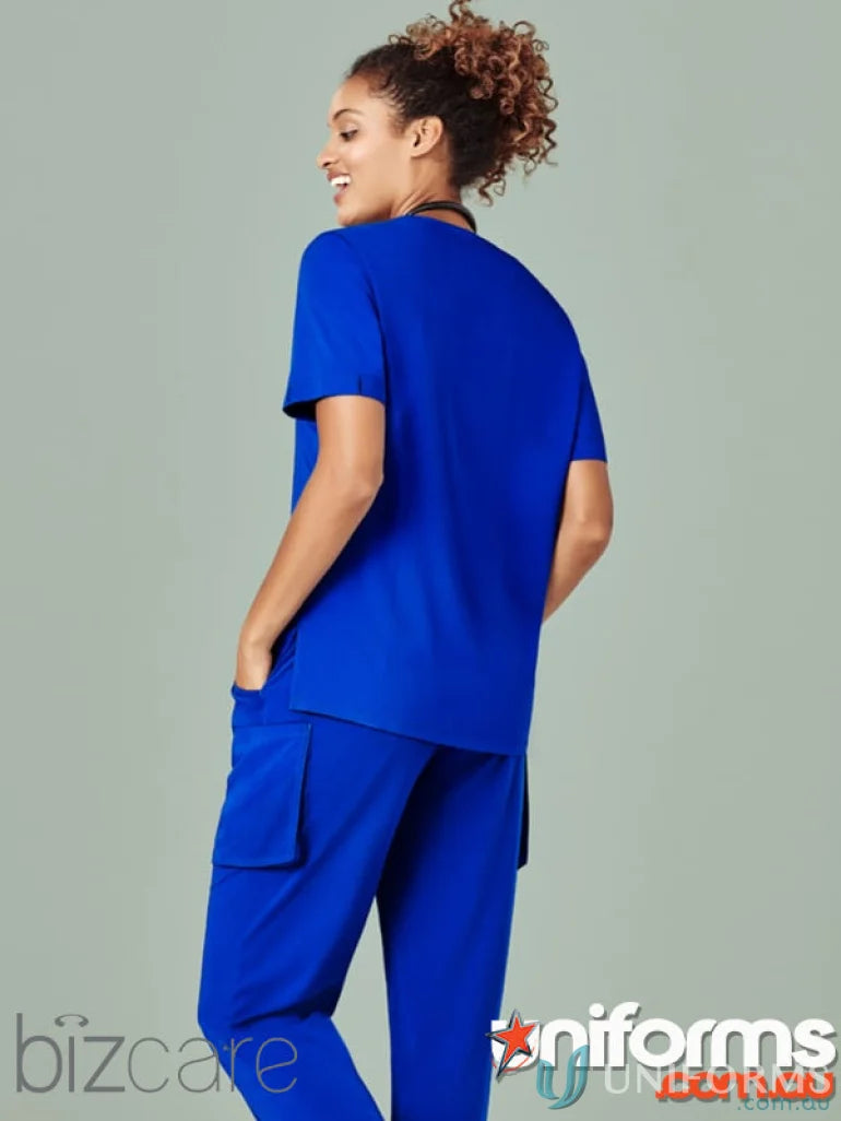 Blue medical scrubs from Bizcare Avery V-Neck Scrub Top offering all-day comfort for women