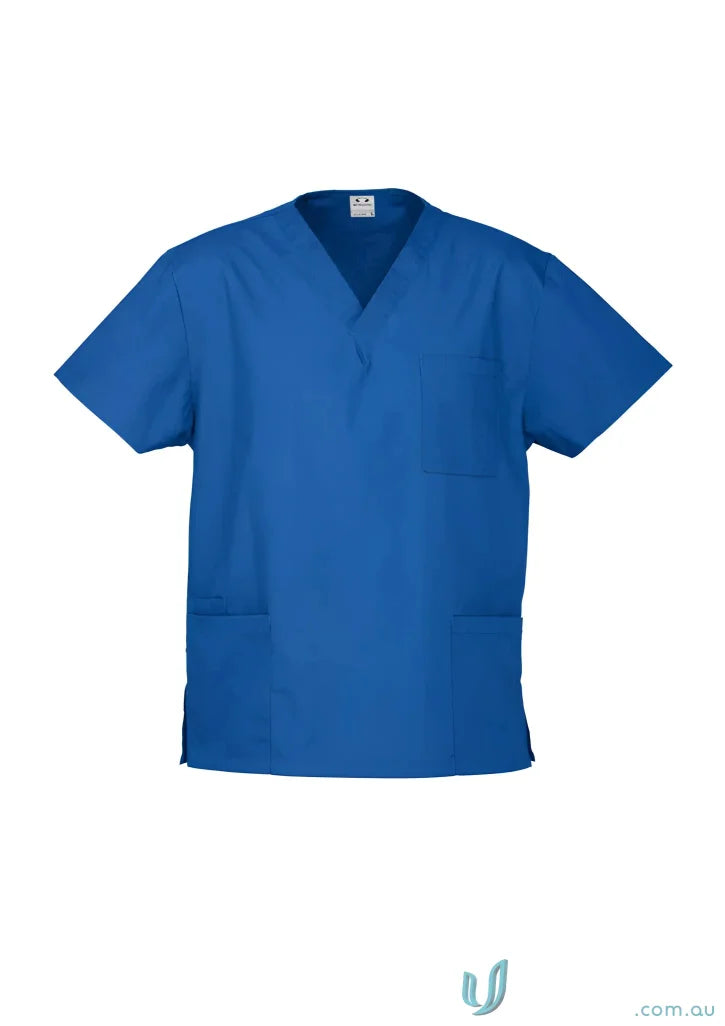 Royal blue BizCare Classic Unisex Scrub Top with short sleeves and three pockets
