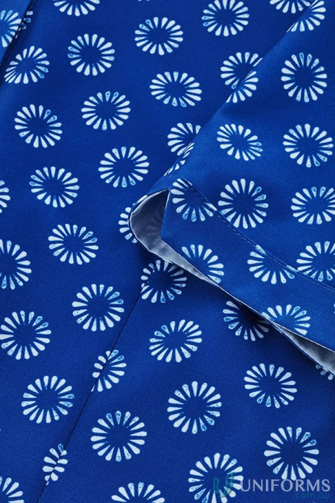 Blue fabric with white floral pattern turquoise daisy print tunic for bizcare women’s daisy style