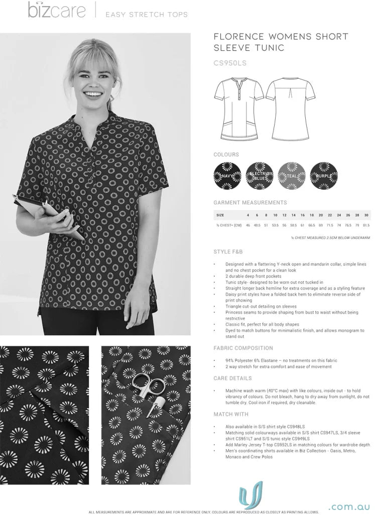 Florence women’s short sleeve daisy print tunic from Bizcare with easy stretch daisy fabric
