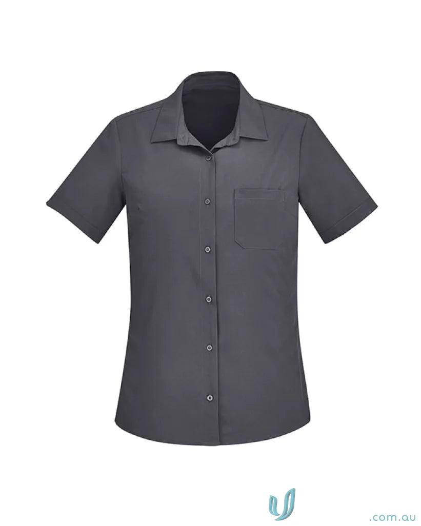Bizcare Women’s Florence dark gray short-sleeve shirt with hidden bust button CS947LS
