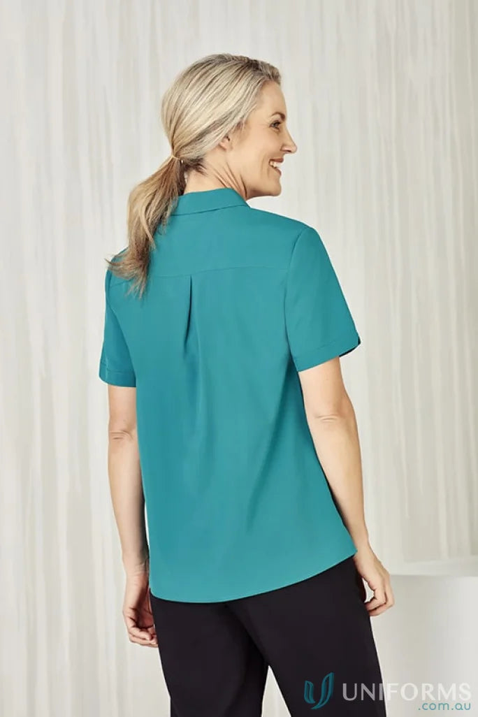 Bizcare Women’s Florence teal blouse with hidden bust button, cs947ls style