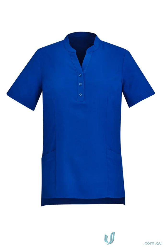 Blue short-sleeved polo shirt from Bizcare Florence Plain collection for women’s CS949LS