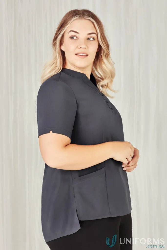 Gray tunic top from Bizcare Florence Plain collection for women CS949LS