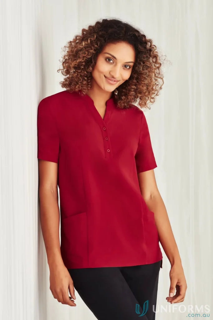 Red bizcare florence plain short-sleeved tunic with buttons for women’s florence plain CS949LS