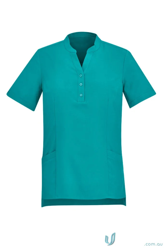 Teal short-sleeved Bizcare Florence Plain Tunic CS949LS for women