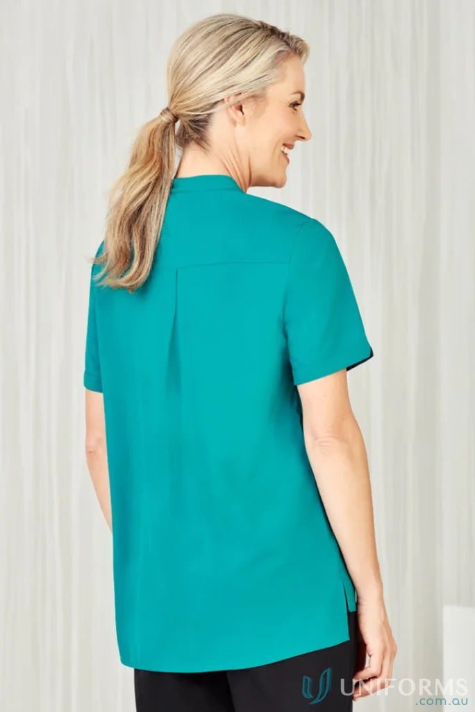 Teal short-sleeved blouse from Bizcare Florence Plain Tunic CS949LS for women