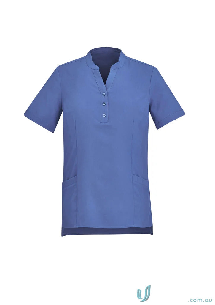 Blue short-sleeved scrub top from Bizcare Florence Plain line for women CS949LS