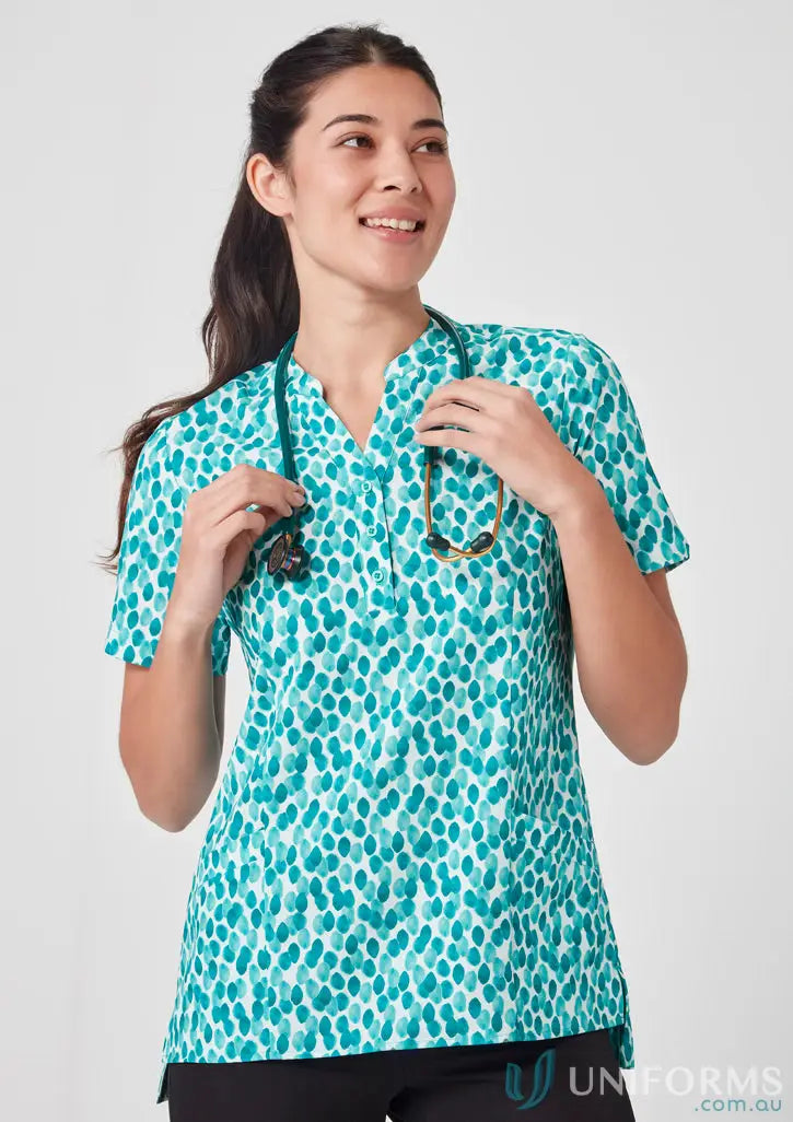 Teal and white patterned Bizcare women’s Florence Stardust Print Tunic top