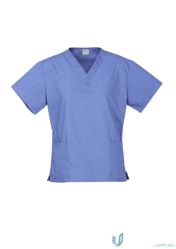Light blue BizCare Classic Ladies Scrub Top made from natural stretch fabric for all-day comfort