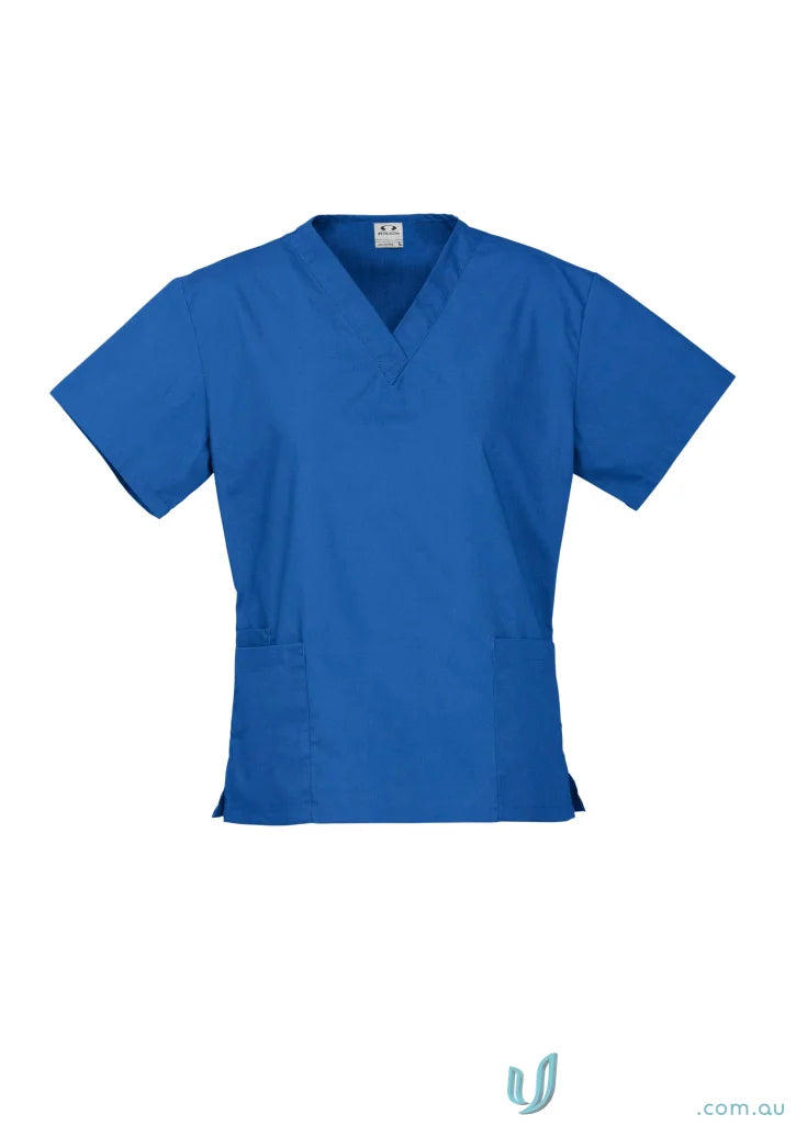 Blue womens classic scrub top made with natural stretch fabric for all-day comfort