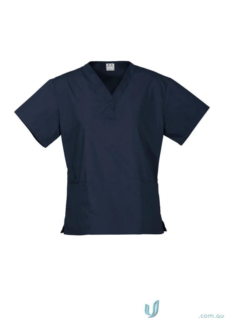 Navy blue womens classic scrub top made of natural stretch fabric for all-day comfort