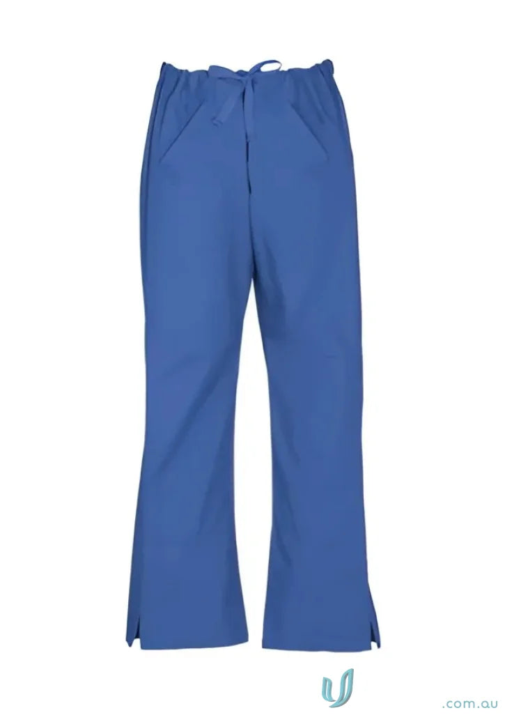 Blue drawstring scrub pants from BizCare Classic Ladies Scrubs Bootleg collection, soft-touch fabric
