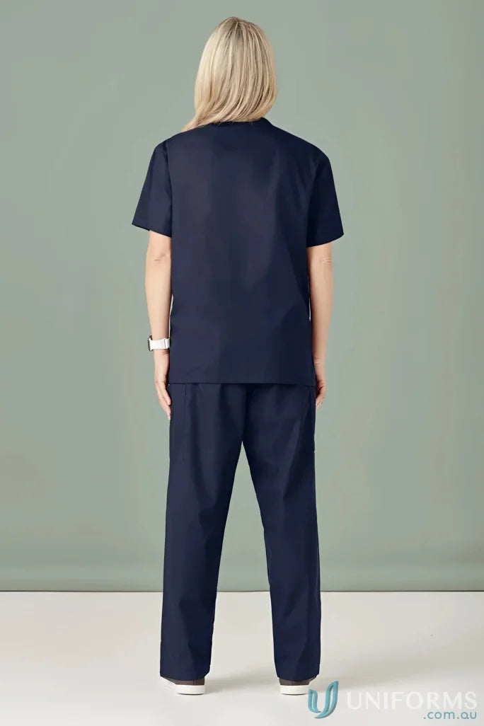 Navy blue women’s classic scrub bootleg pant made from soft-touch fabric for comfort