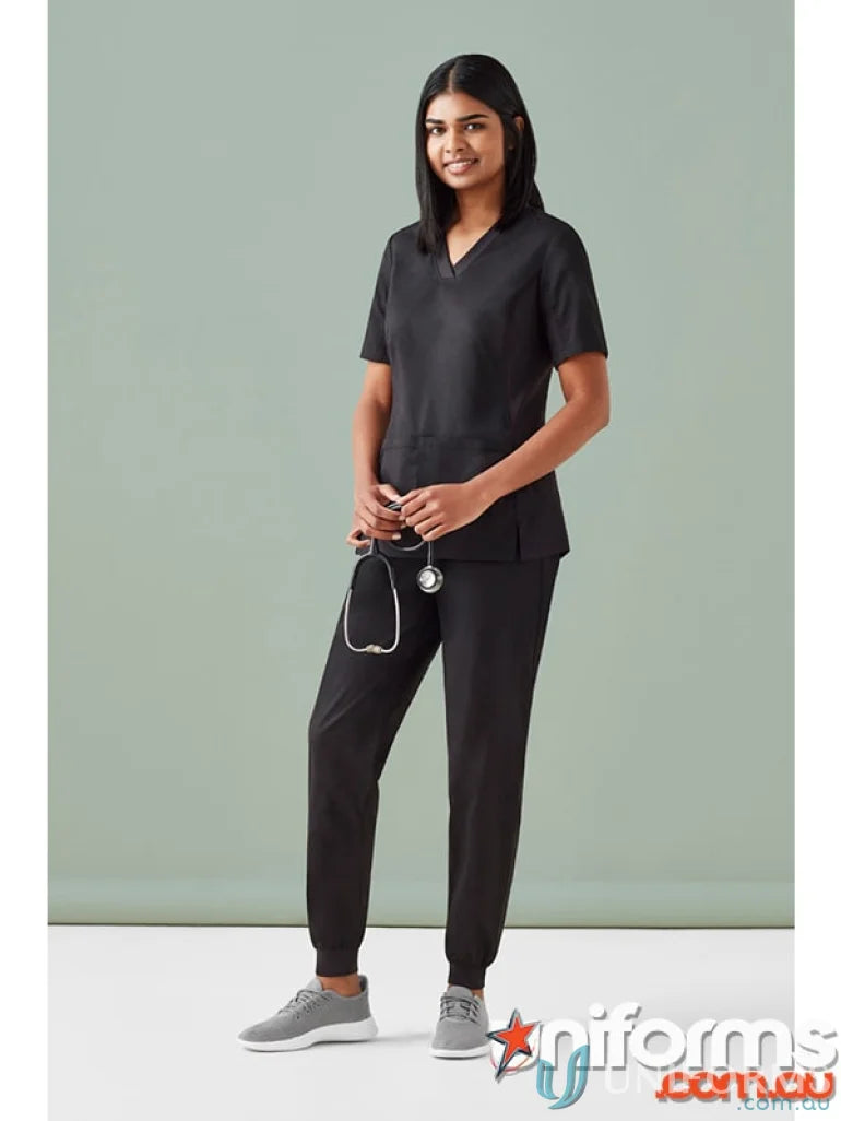 Black Bizcare Women’s Riley Slim Leg Scrub Pant with stethoscope for medical professionals