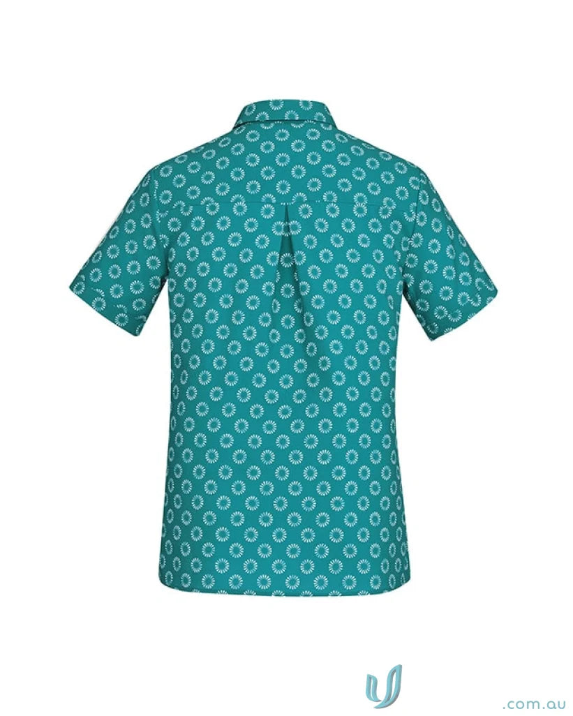 Teal Bizcare Stretch Daisy Print SS Shirt with florence daisy print for effortless style