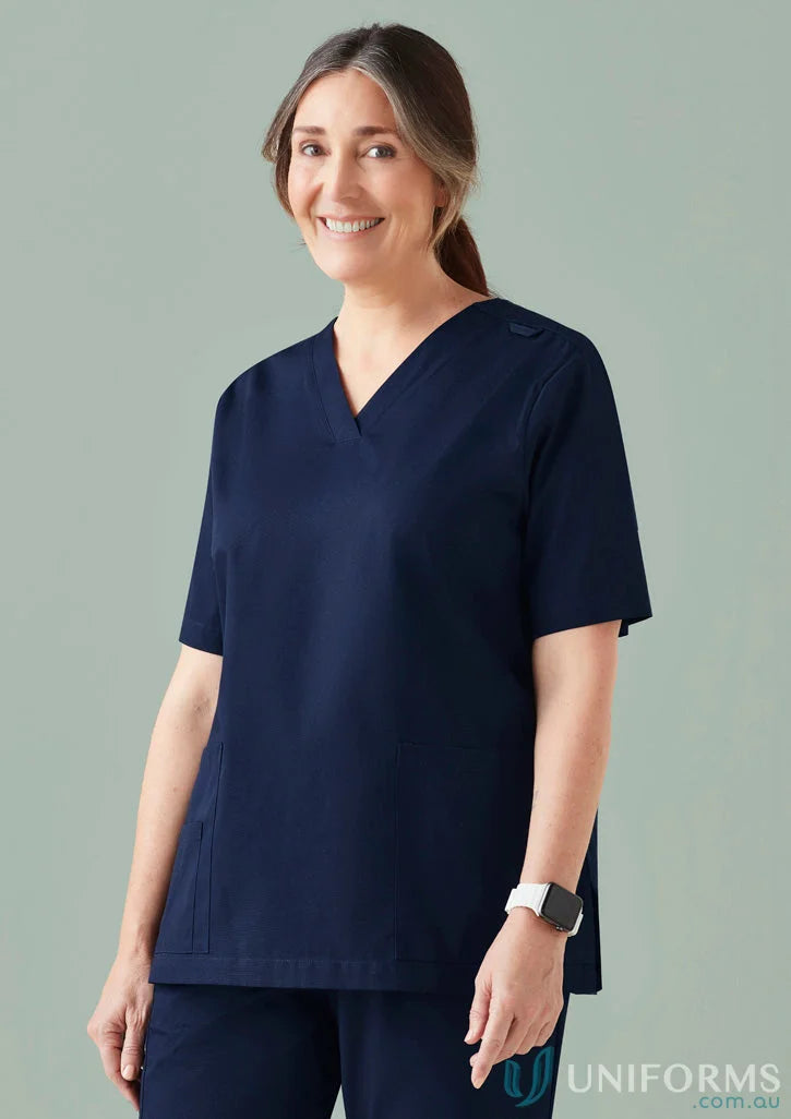 Navy blue Bizcare Women’s Tokyo scrub top for feeling fresh and stylish confident look