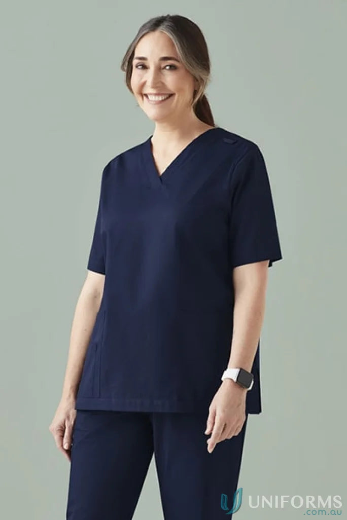Navy blue Bizcare Tokyo V-Neck Scrub Top for women feeling fresh in women’s tokyo scrub