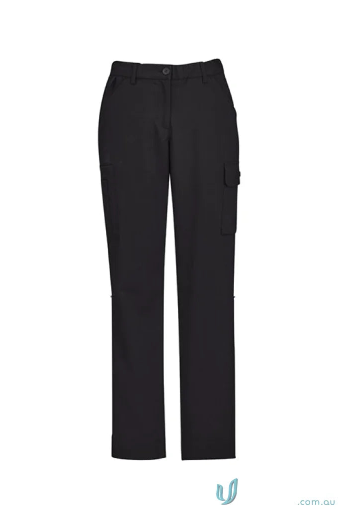 Black Bizcare Women’s Comfort Waist Cargo Pant with side pockets and button closure