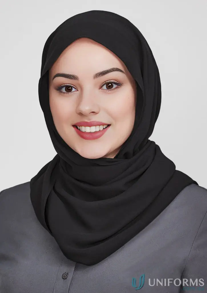 Woman wearing a black hijab and gray shirt in Bizcare Womens Hijab product image