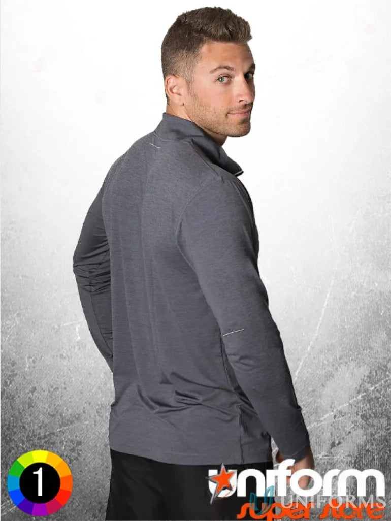 Gray long-sleeved athletic shirt with aegis microbe shield and cooldry moisture management