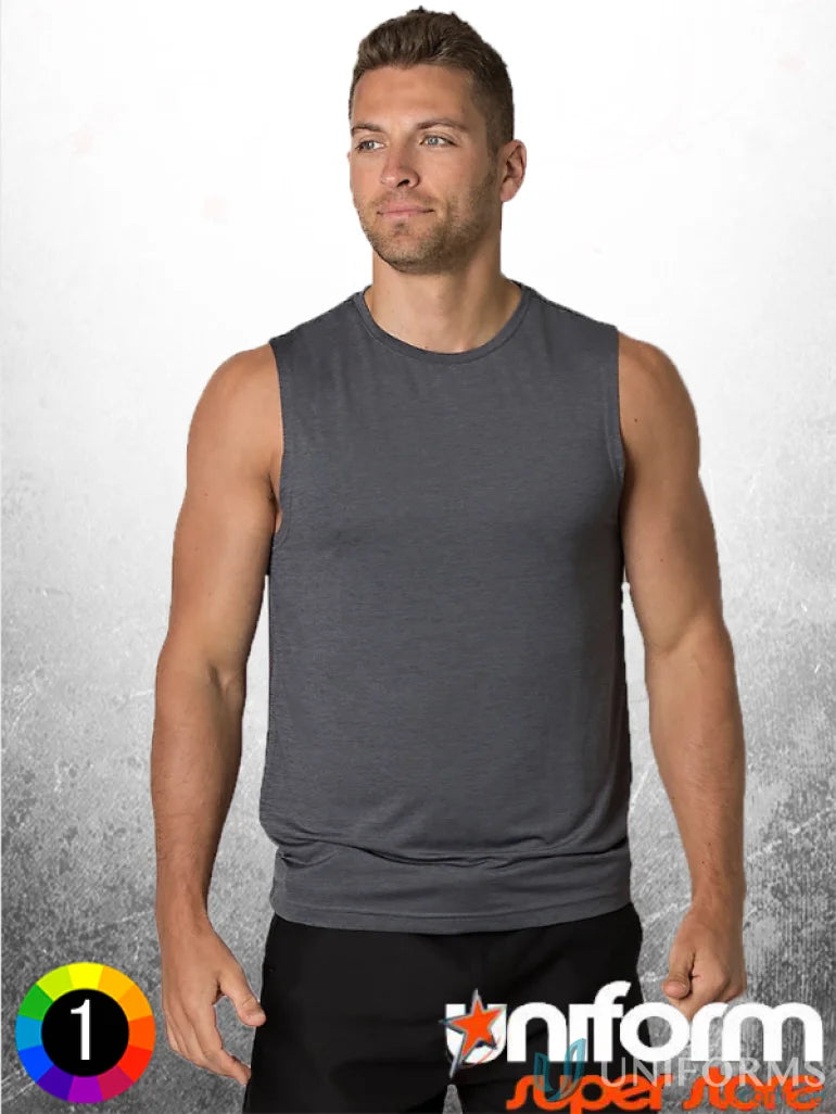 Gray sleeveless athletic shirt with aegis microbe shield and CoolDry moisture management in Black Kanvas Tank Top style