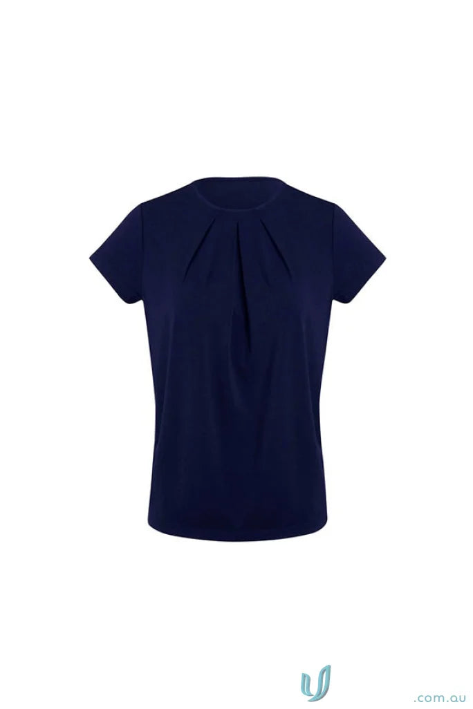 Navy blue women’s Blaise top in luxe jersey knit short sleeve blouse