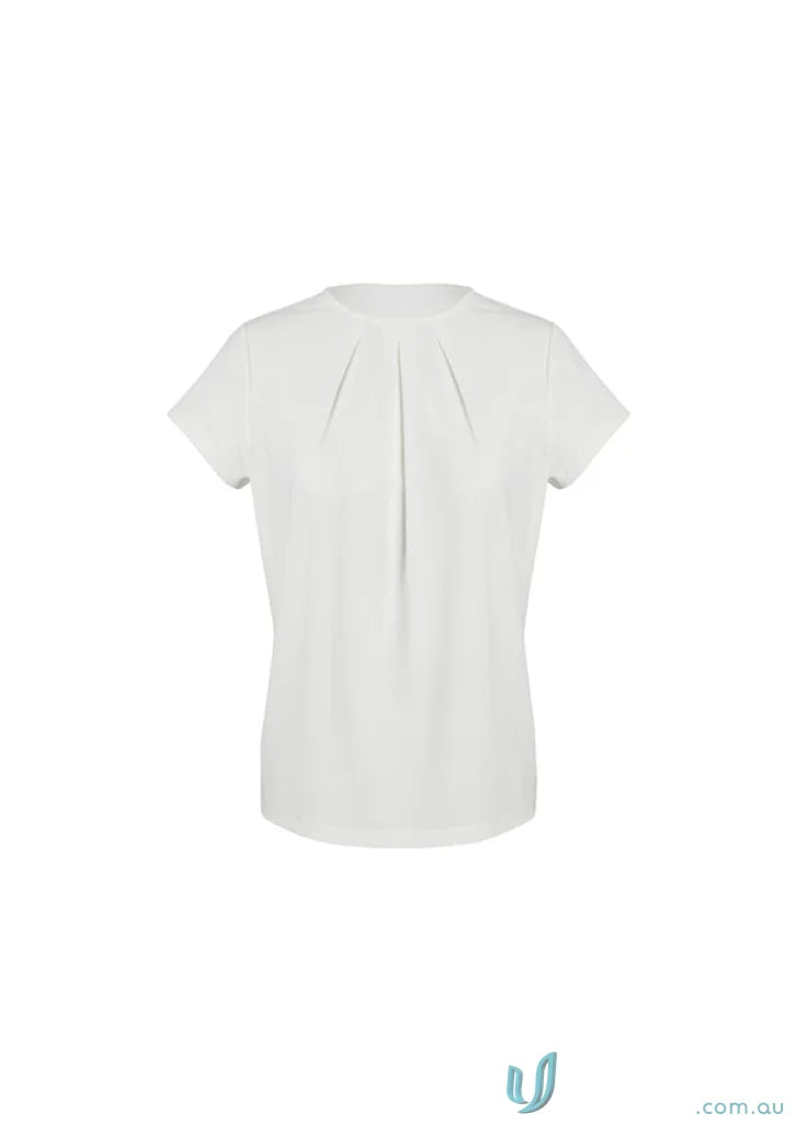 Womens Blaise top with luxe jersey knit and blaise short sleeve in white