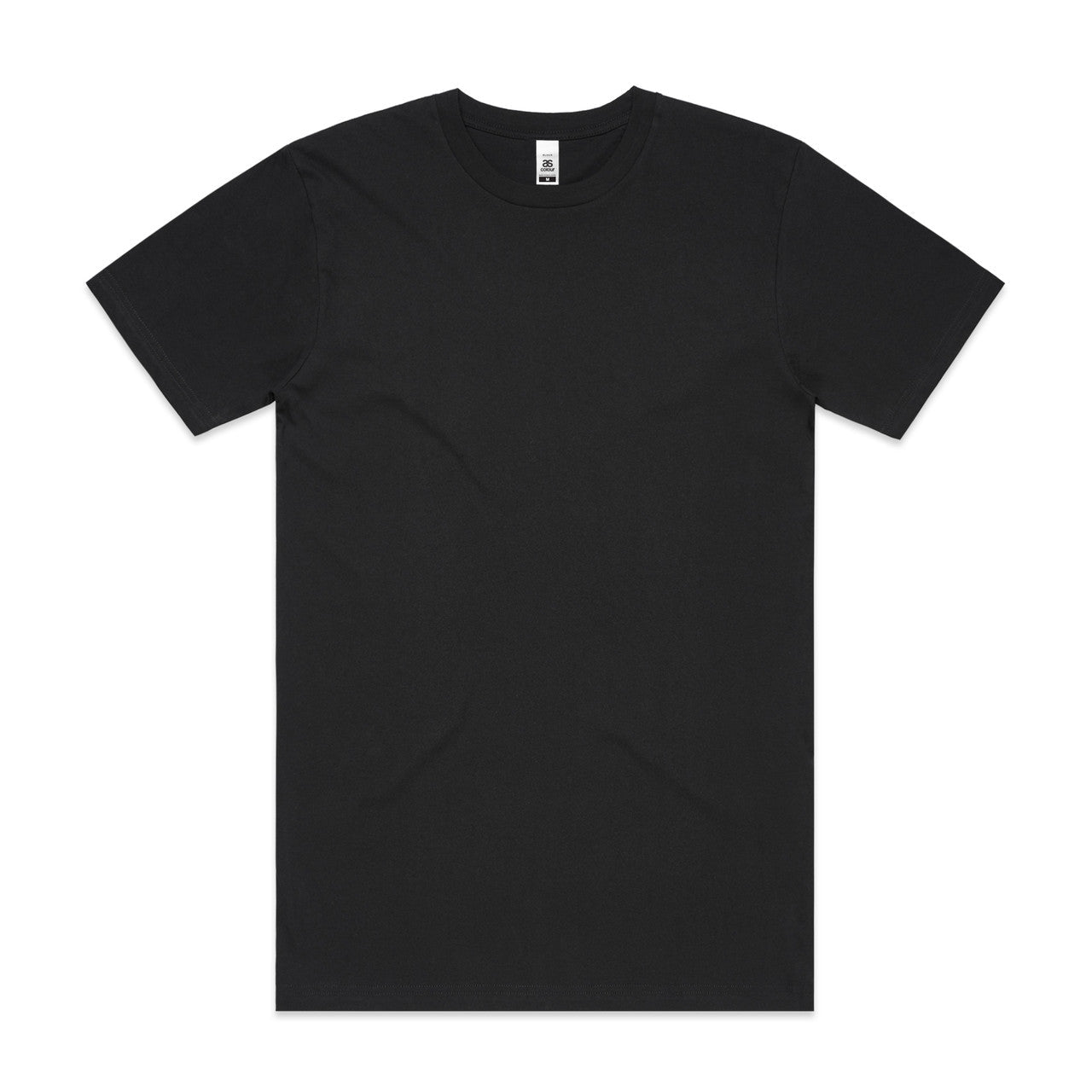 Black v-neck t-shirt with short sleeves and a relaxed fit.