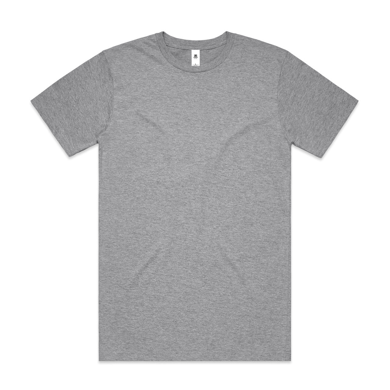 Heather gray crew neck t-shirt with short sleeves and a relaxed fit.