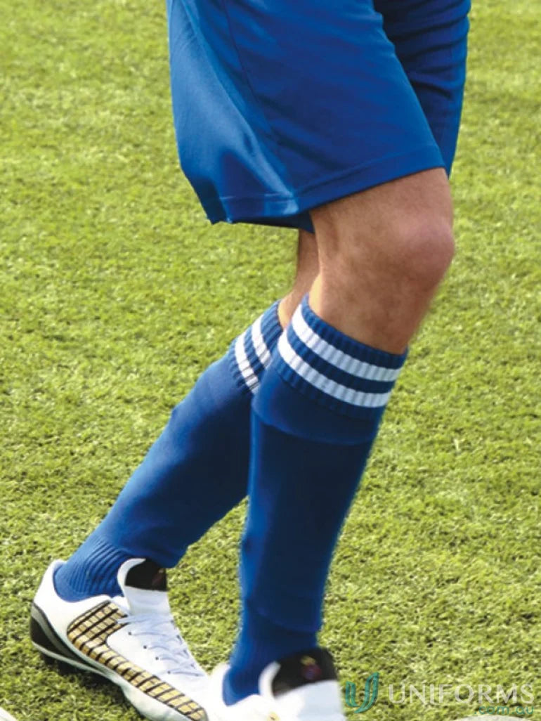 Blue athletic shorts and white-striped sports socks from Bocini Sports Socks for uniforms