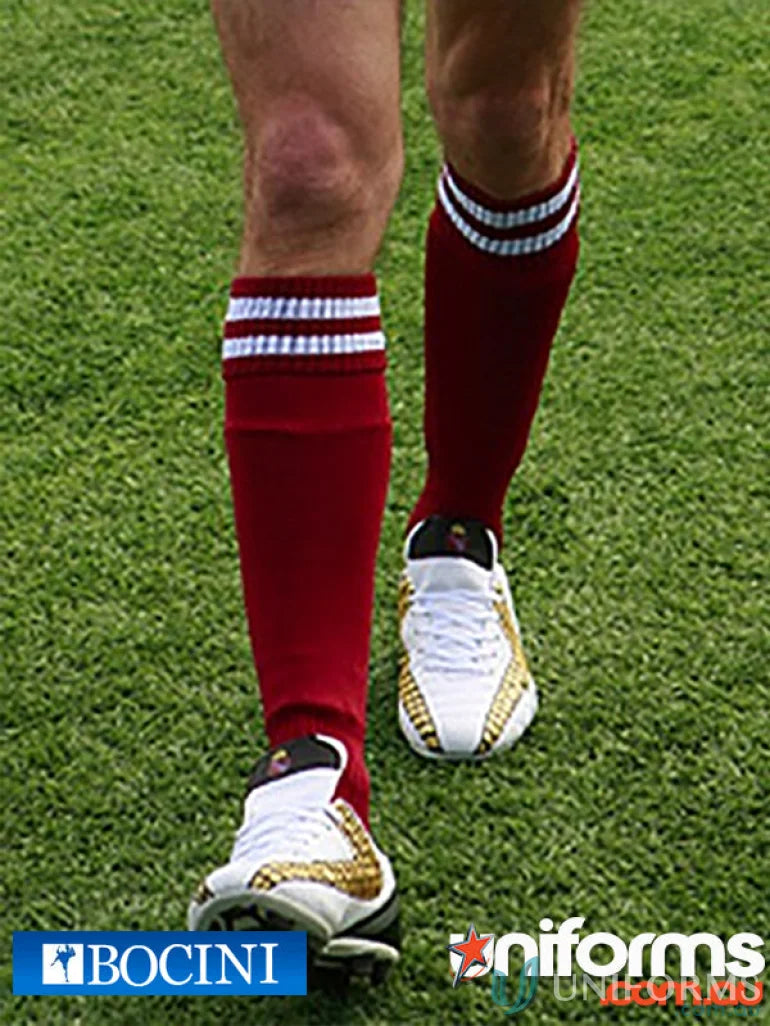 Red and white striped sports socks with white gold textured athletic shoes for all shoe sizes