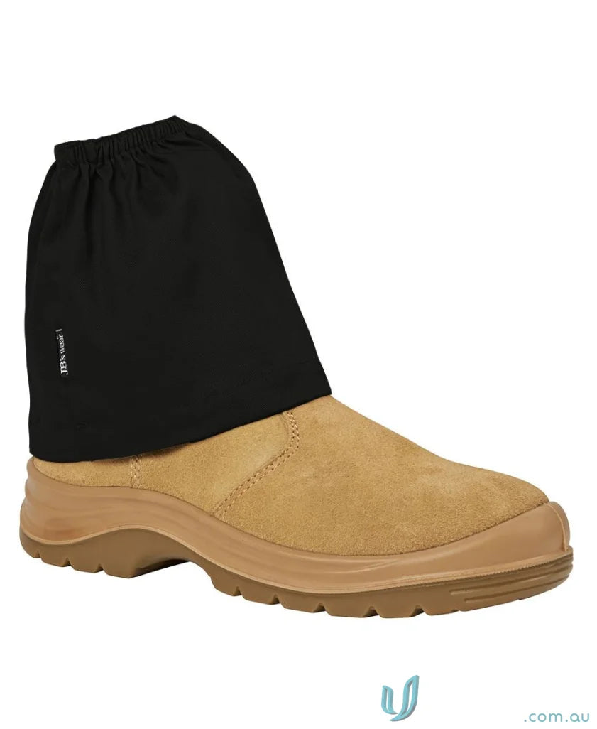 Tan suede work shoe with black gaiter for durable workwear and uniforms