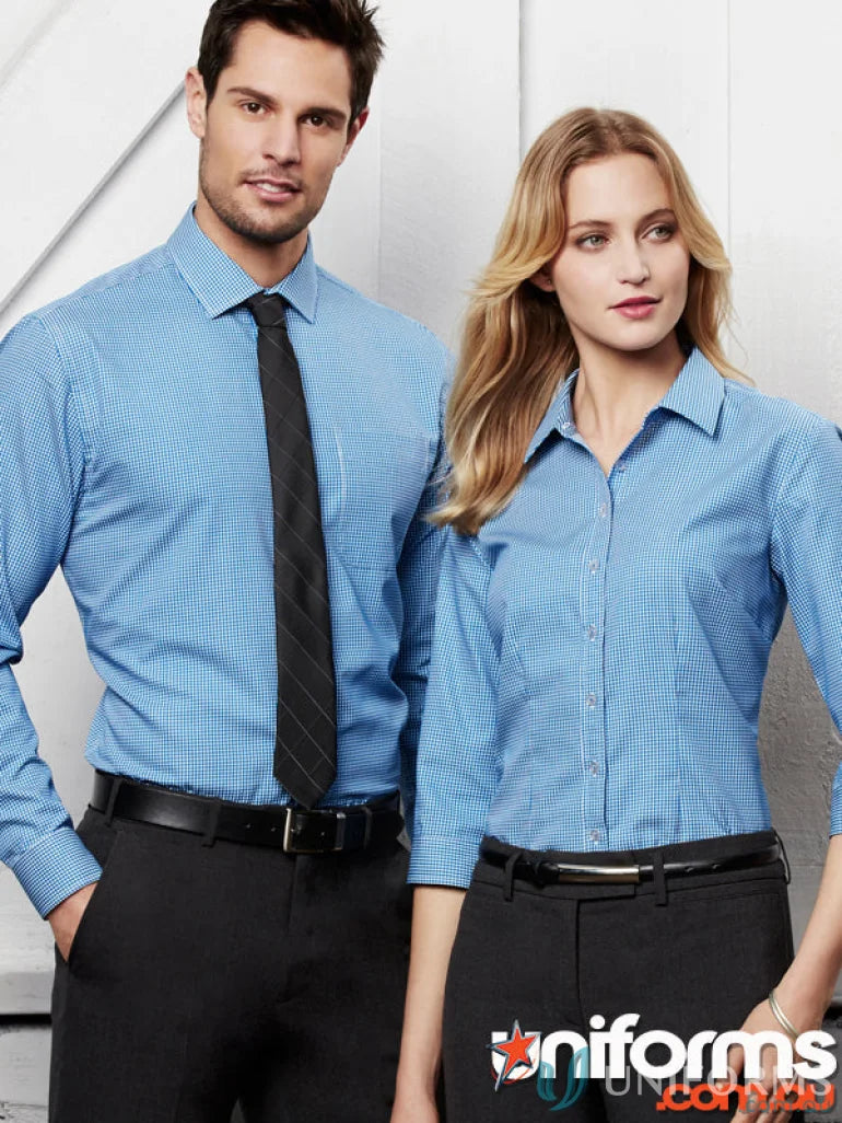 Two people in matching Ellison Long Sleeve Boronia LS Shirts, perfect men’s business look