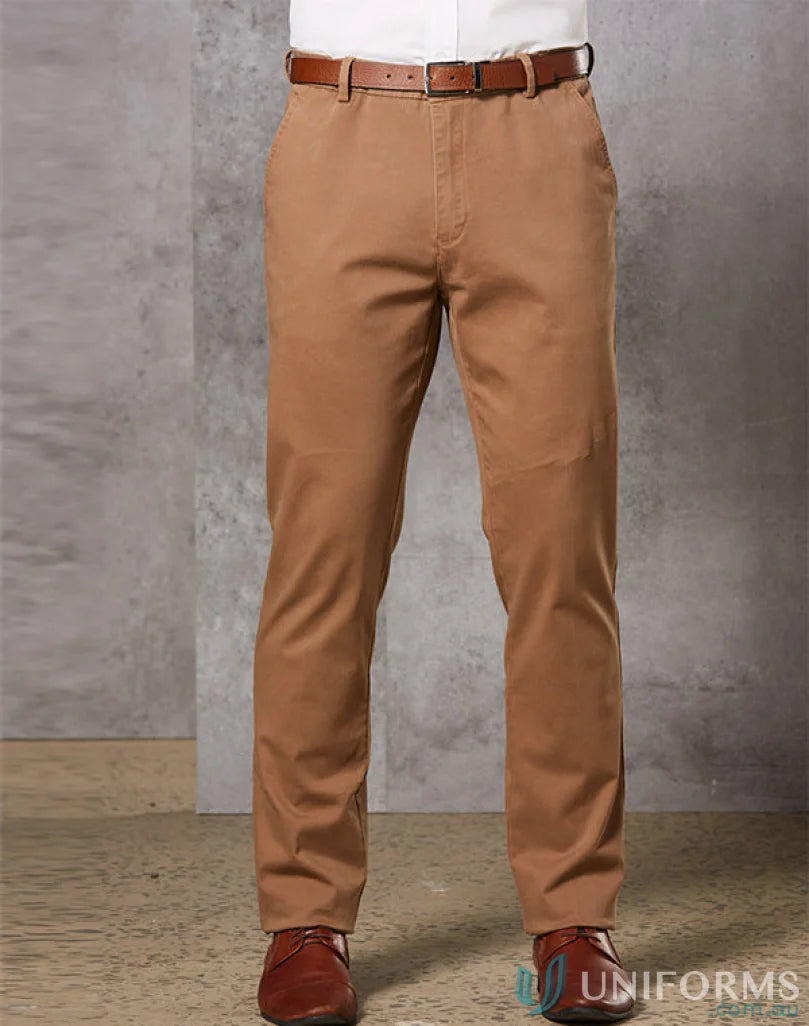 Brown Boston Chino Pants with belt from Spirit Boston M9380 Men’s Boston collection