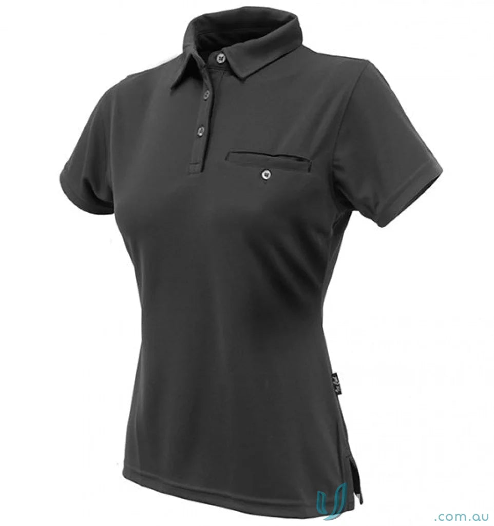Black Boston Ladies Polo shirt with four-button placket and chest pocket for workwear
