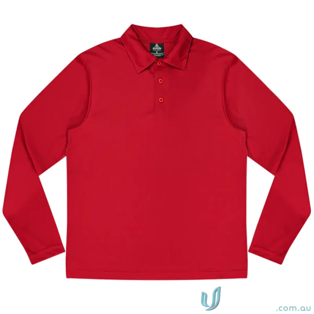 Red long-sleeved polo shirt from Botany Mens Polo, perfect for workwear or uniforms