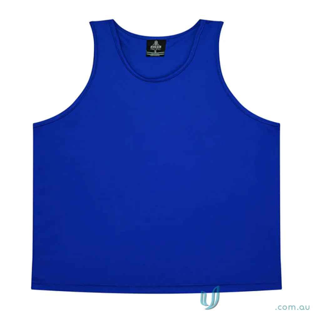 Blue athletic tank top made of breathable fabric from Botany Singlet for uniforms or workwear