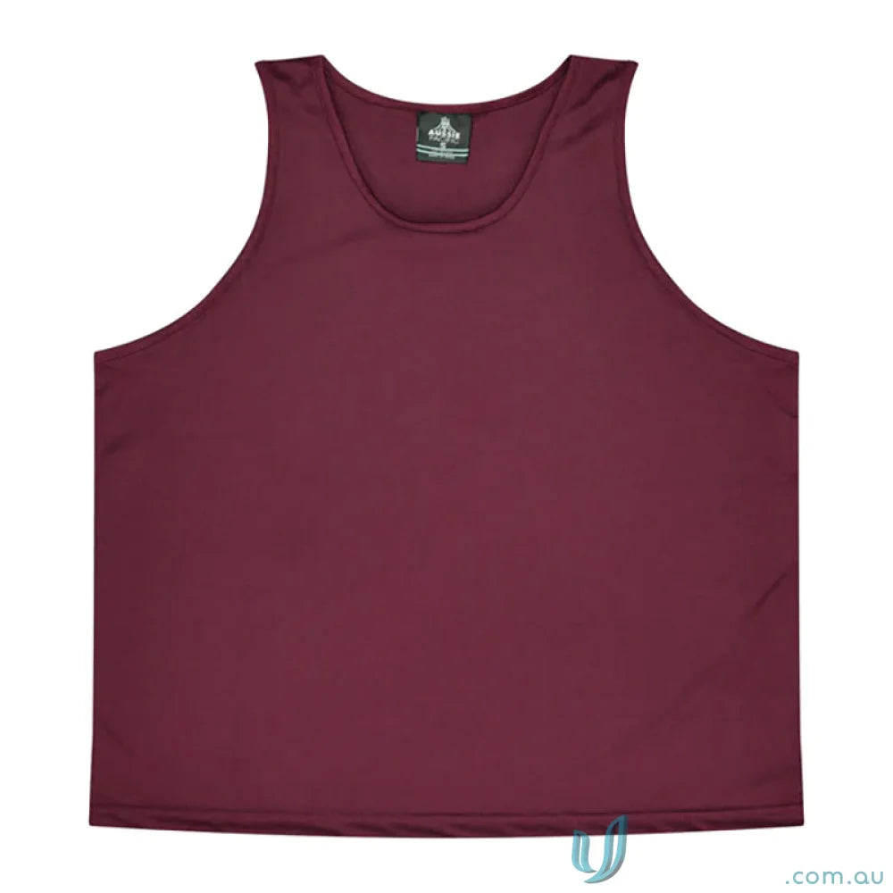 Maroon athletic tank top from Botany Singlet, comfy fabric perfect for uniforms or workwear
