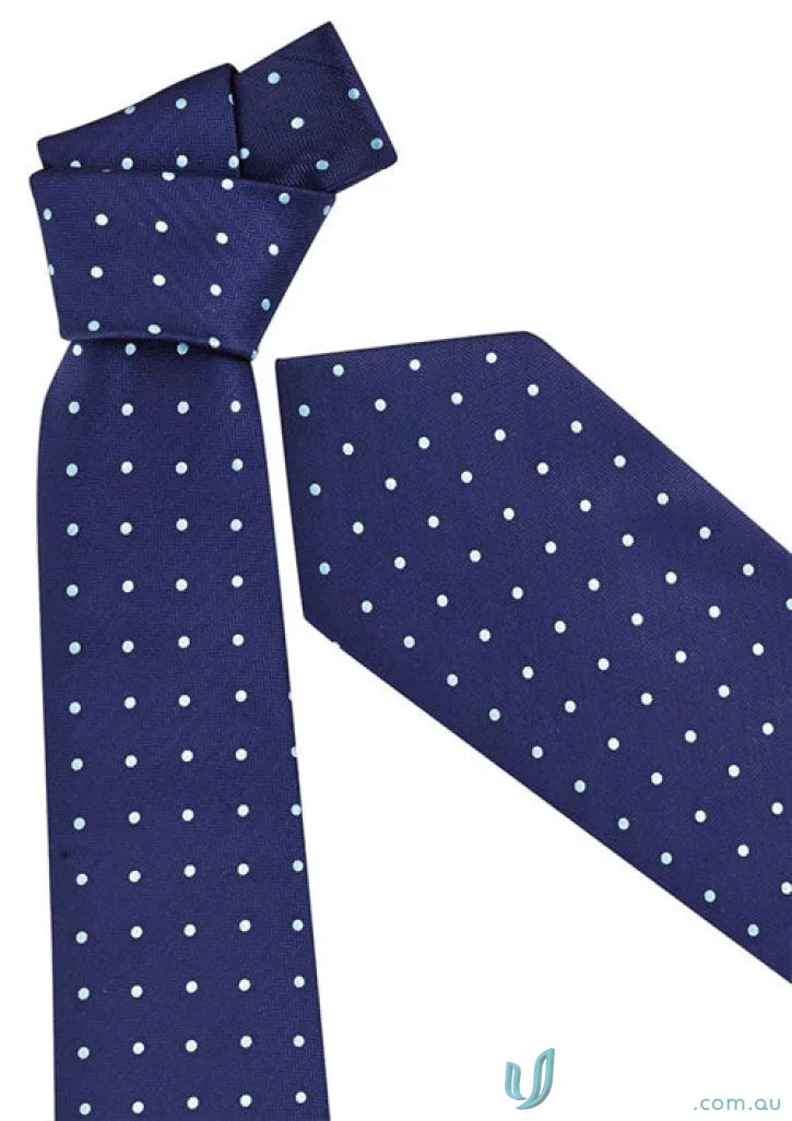 Navy blue polka dot tie perfect for workwear and stylish work uniforms at Boulevard Spot Tie