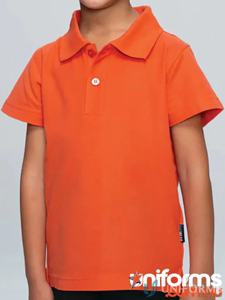 Bright orange Hunter Kids Polo shirt in pique knit, perfect for kids’ uniforms or workwear